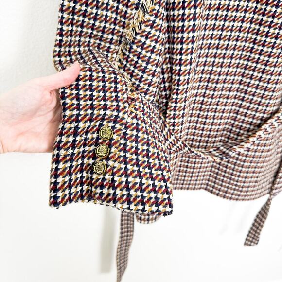 Zara tweed plaid fringe belted blazer jacket size small - Picture 5 of 6